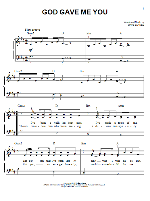 Blake Shelton God Gave Me You sheet music notes and chords arranged for Piano & Vocal