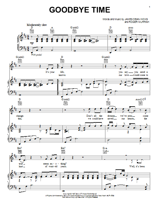 Learn to play Blake Shelton Goodbye Time sheet music for Piano, Vocal & Guitar Chords (Right-Hand Melody) in minutes. Price: 7.8900$ Blake Shelton Goodbye Time sheet music notes and chords arranged for Piano, Vocal & Guitar Chords (Right-Hand Melody)