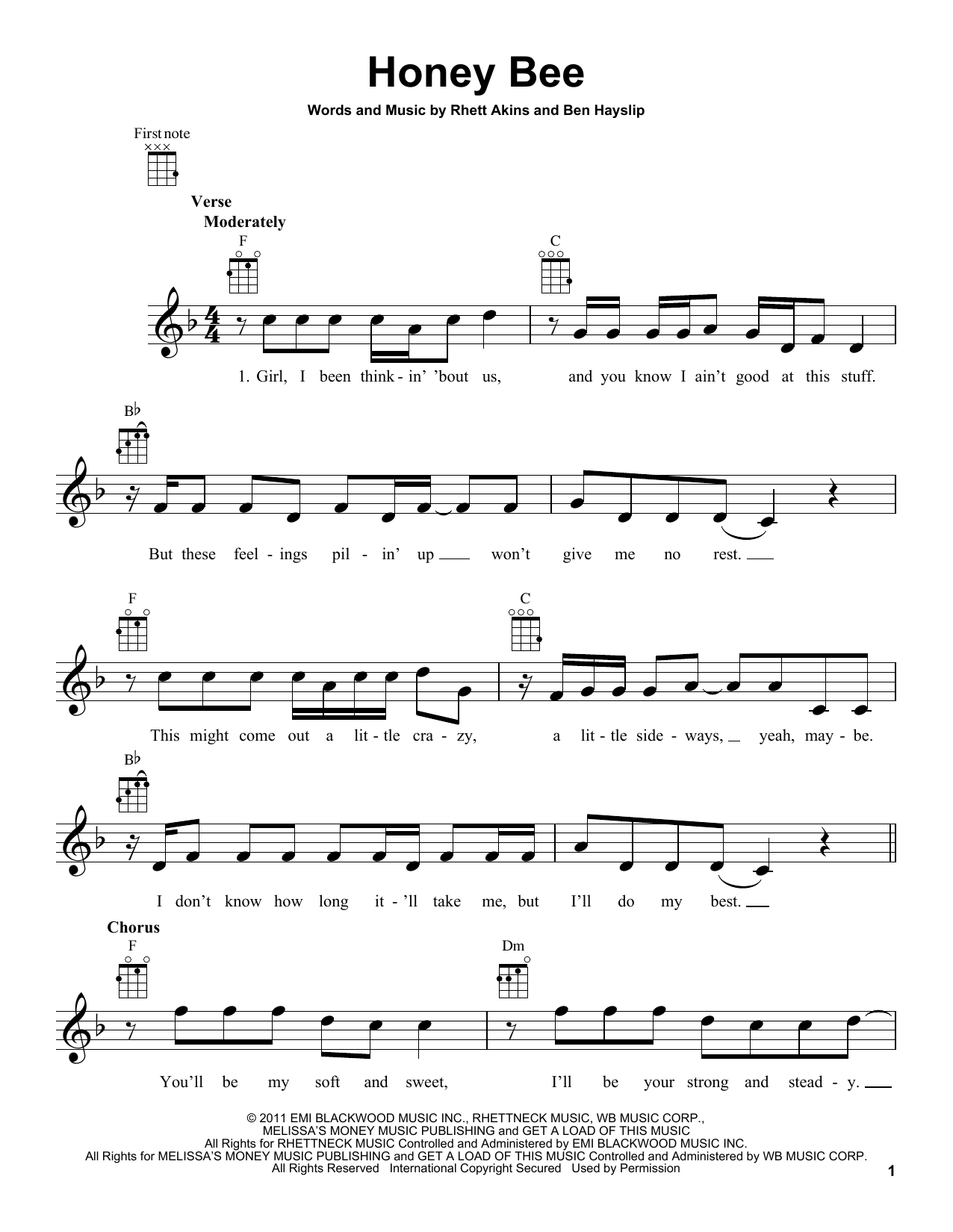 Blake Shelton Honey Bee sheet music notes and chords. Download Printable PDF.