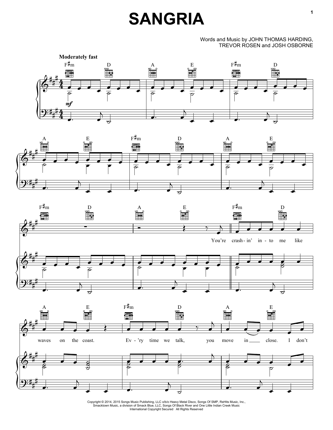 Learn to play Blake Shelton Sangria sheet music for Piano, Vocal & Guitar Chords (Right-Hand Melody) in minutes. Price: 7.8900$ Blake Shelton Sangria sheet music notes and chords arranged for Piano, Vocal & Guitar Chords (Right-Hand Melody)
