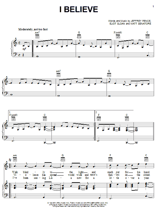 Learn to play Blessid Union Of Souls I Believe sheet music for Piano, Vocal & Guitar Chords (Right-Hand Melody) in minutes. Price: 7.8900$ Blessid Union Of Souls I Believe sheet music notes and chords arranged for Piano, Vocal & Guitar Chords (Right-Hand Melody)
