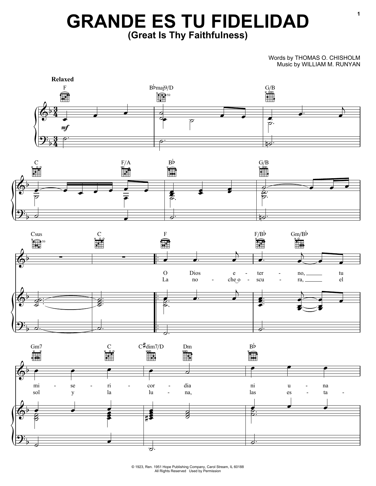Learn to play Blest Grande Es Tu Fidelidad (Great Is Thy Faithfulness) sheet music for Piano, Vocal & Guitar Chords (Right-Hand Melody) in minutes. Price: 7.8900$ Blest Grande Es Tu Fidelidad (Great Is Thy Faithfulness) sheet music notes and chords arranged for Piano, Vocal & Guitar Chords (Right-Hand Melody)