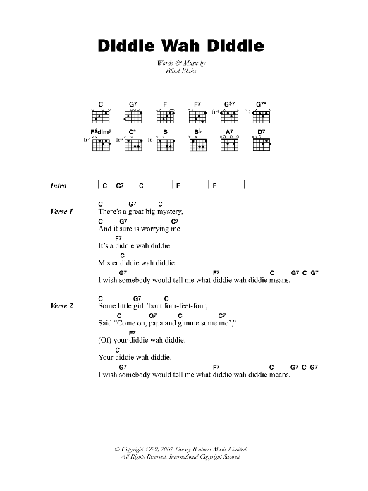 Blind Blake Diddie Wah Diddie sheet music notes and chords. Download Printable PDF.