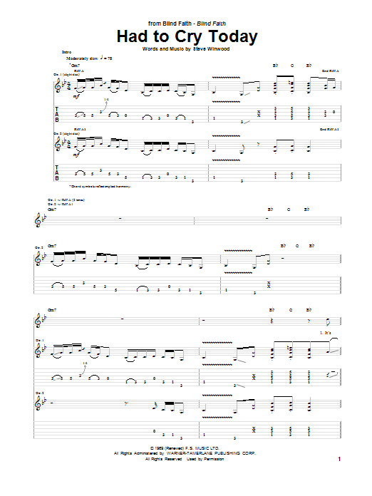 Blind Faith Had To Cry Today sheet music notes and chords. Download Printable PDF.