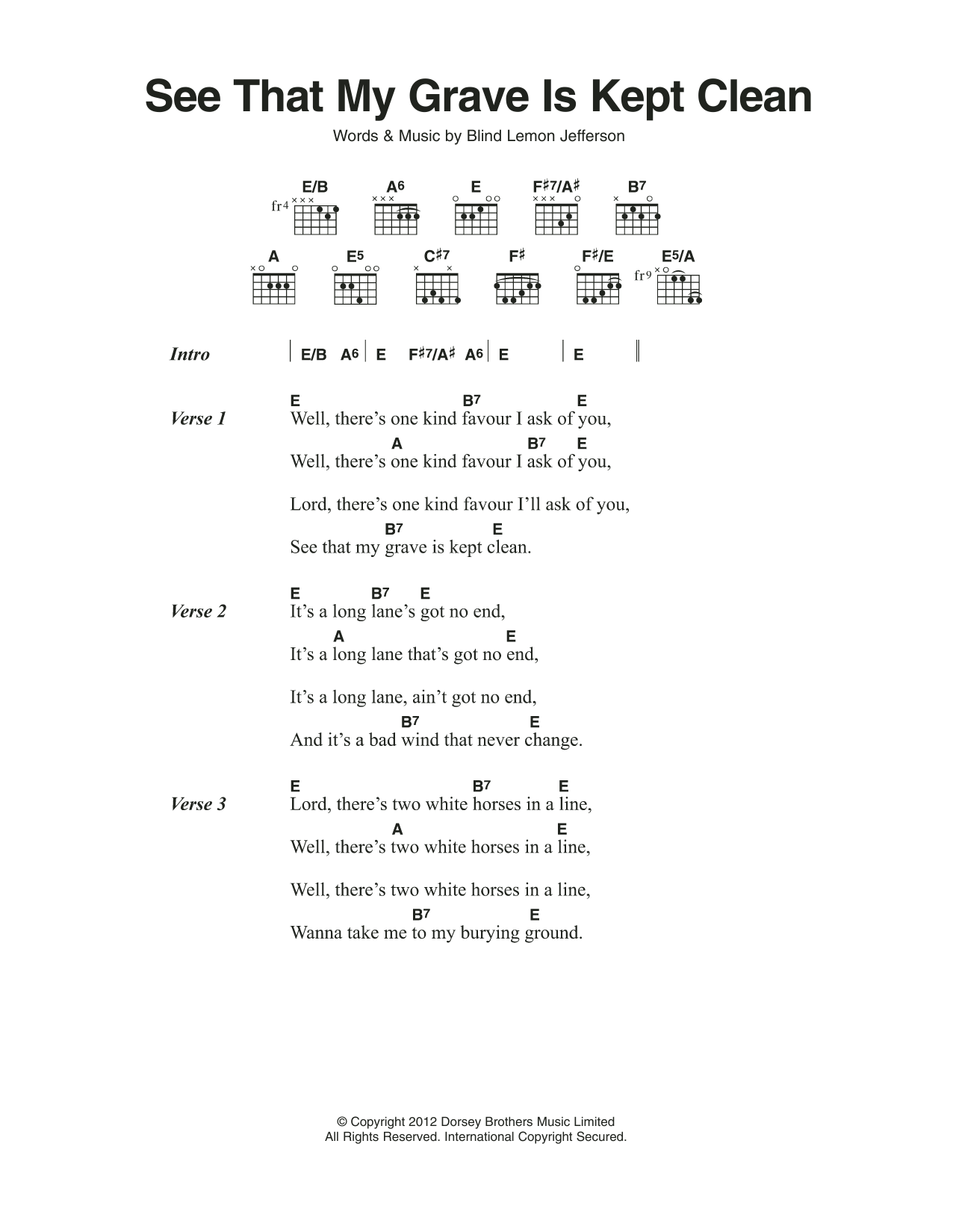 Blind Lemon Jefferson See That My Grave Is Kept Clean sheet music notes and chords. Download Printable PDF.