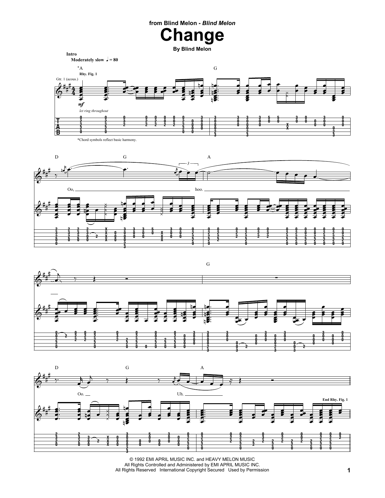 Blind Melon Change sheet music notes and chords. Download Printable PDF.