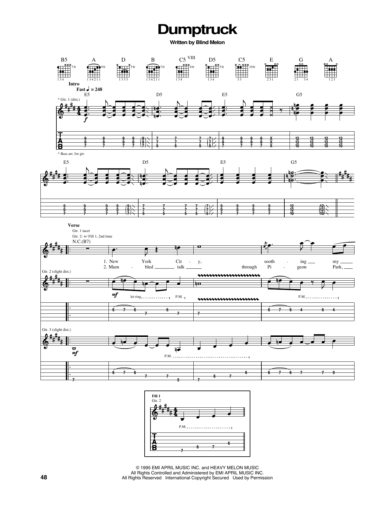 Learn to play Blind Melon Dumptruck sheet music for Guitar Tab in minutes. Price: 7.8900$ Blind Melon Dumptruck sheet music notes and chords arranged for Guitar Tab