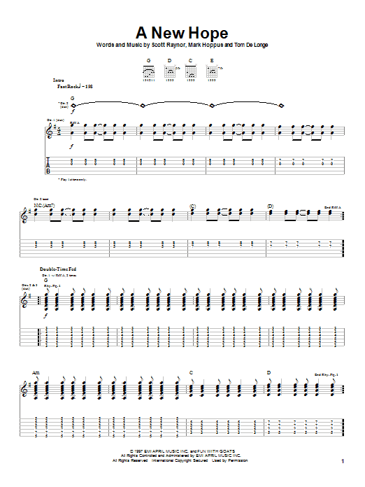 Learn to play Blink-182 A New Hope sheet music for Guitar Tab in minutes. Price: 7.8900$ Blink-182 A New Hope sheet music notes and chords arranged for Guitar Tab
