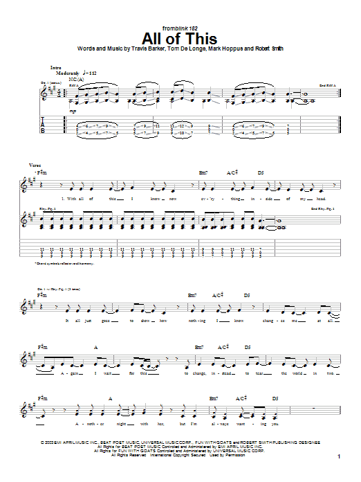 Learn to play Blink-182 All Of This sheet music for Guitar Tab in minutes. Price: 7.8900$ Blink-182 All Of This sheet music notes and chords arranged for Guitar Tab