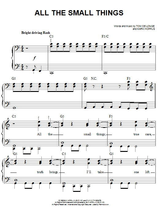 Blink-182 All The Small Things sheet music notes and chords. Download Printable PDF.