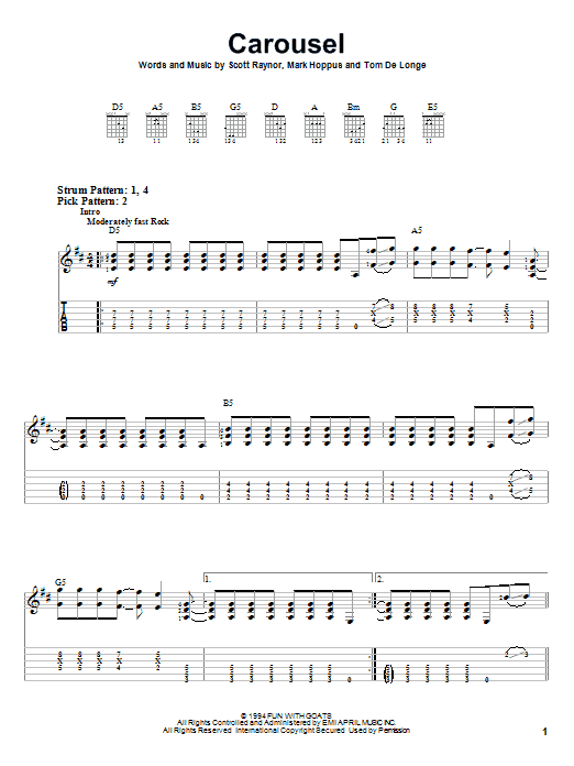 Blink-182 Carousel sheet music notes and chords. Download Printable PDF.