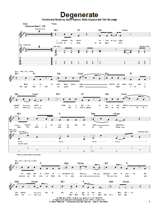 Learn to play Blink-182 Degenerate sheet music for Guitar Tab in minutes. Price: 7.8900$ Blink-182 Degenerate sheet music notes and chords arranged for Guitar Tab