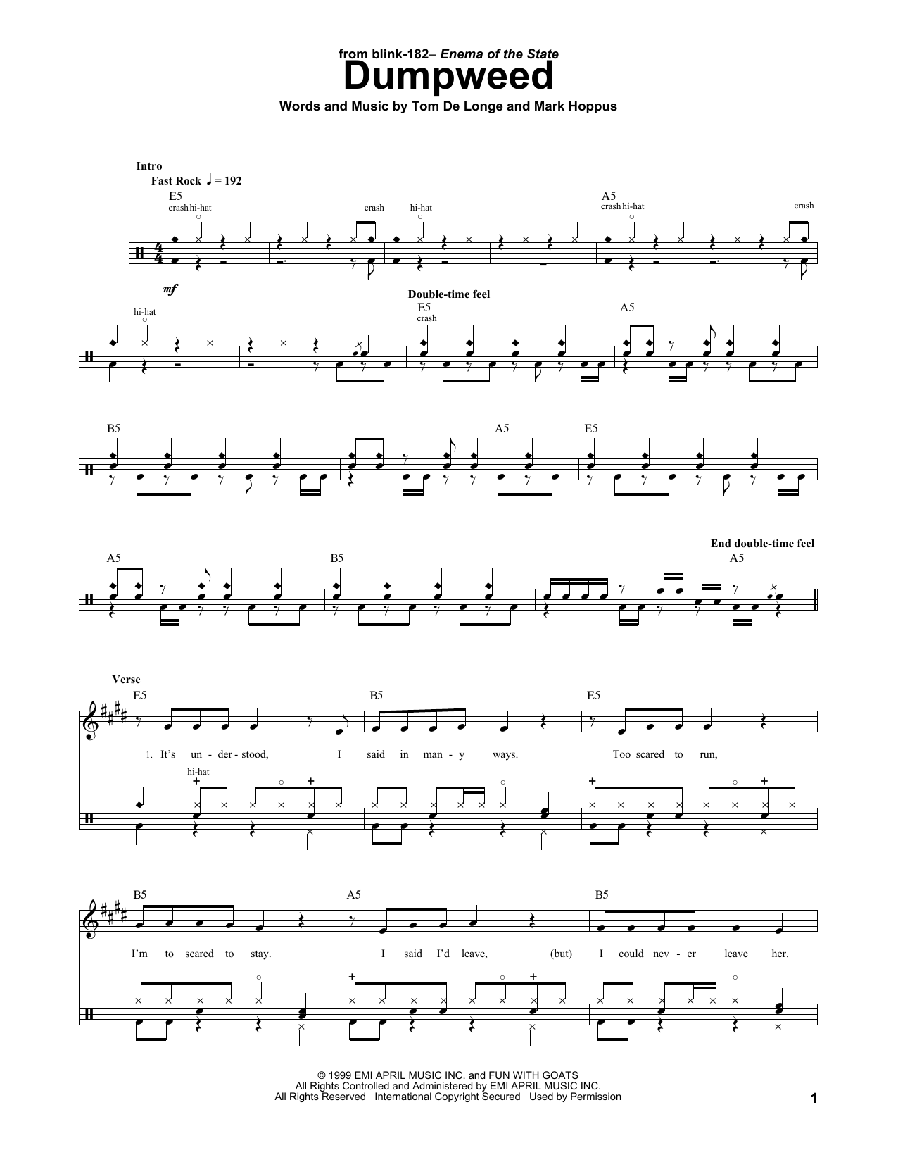 Blink 182 Dumpweed sheet music notes and chords. Download Printable PDF.