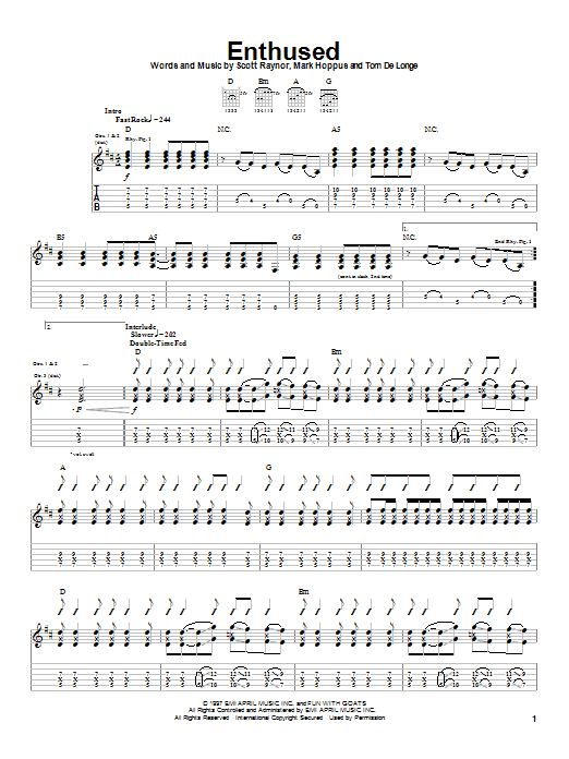 Learn to play Blink-182 Enthused sheet music for Guitar Tab in minutes. Price: 7.8900$ Blink-182 Enthused sheet music notes and chords arranged for Guitar Tab
