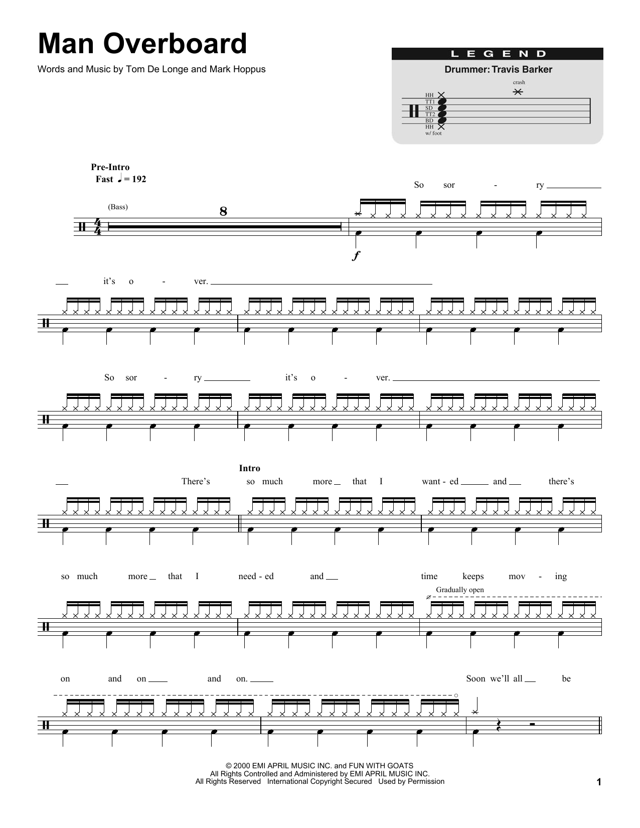 Blink-182 Man Overboard sheet music notes and chords. Download Printable PDF.