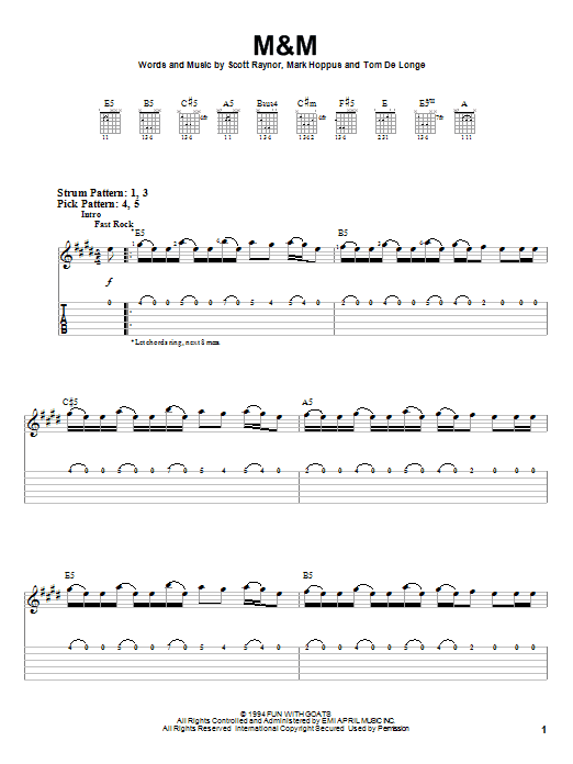 Blink-182 M&M sheet music notes and chords. Download Printable PDF.