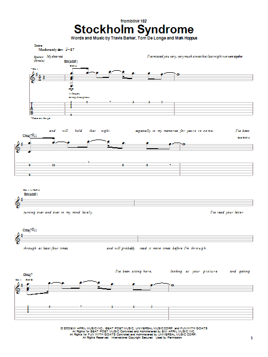 Learn to play Blink-182 Stockholm Syndrome sheet music for Guitar Tab in minutes. Price: 7.8900$ Blink-182 Stockholm Syndrome sheet music notes and chords arranged for Guitar Tab