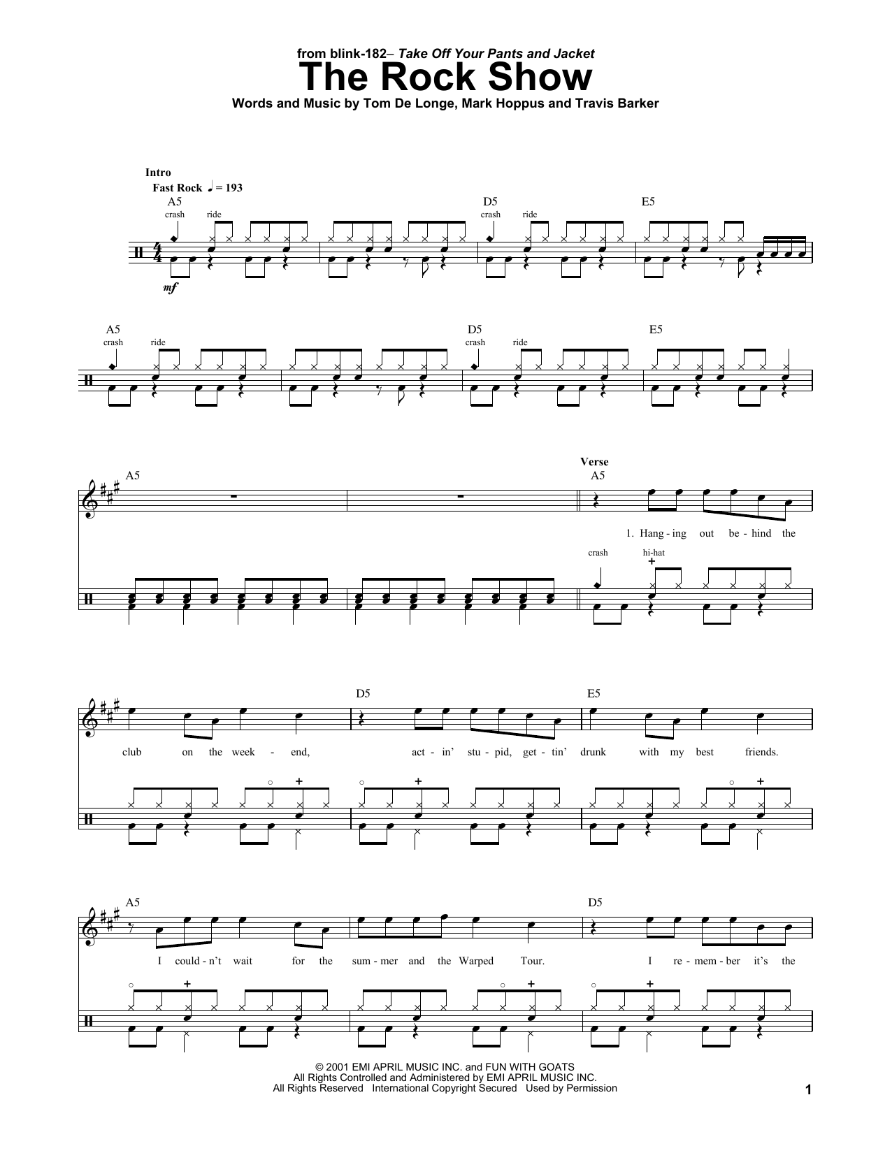 Blink 182 The Rock Show sheet music notes and chords. Download Printable PDF.