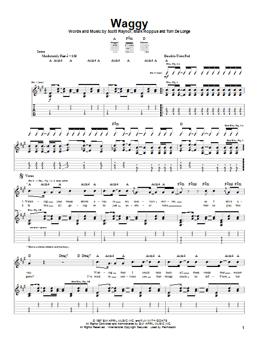 Learn to play Blink-182 Waggy sheet music for Guitar Tab in minutes. Price: 7.8900$ Blink-182 Waggy sheet music notes and chords arranged for Guitar Tab