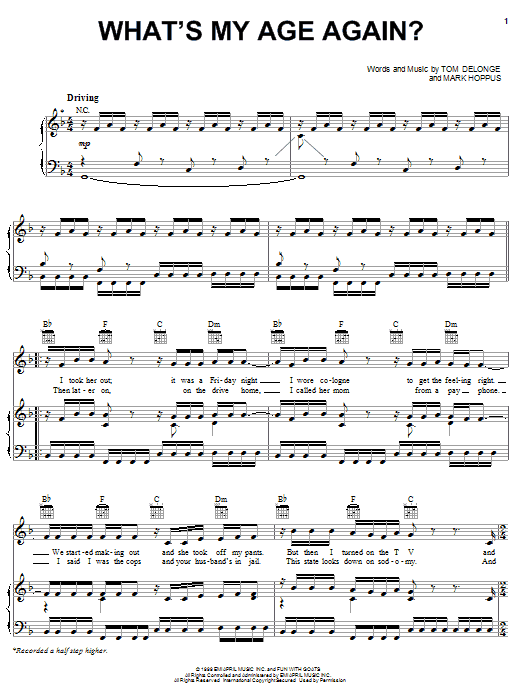 Blink-182 What's My Age Again? sheet music notes and chords. Download Printable PDF.