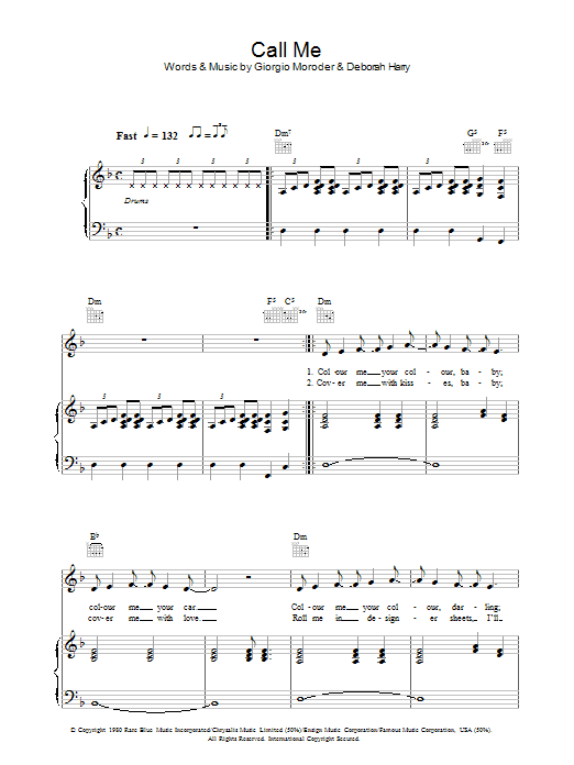 Blondie Call Me sheet music notes and chords. Download Printable PDF.