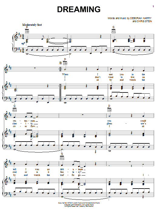 Blondie Dreaming sheet music notes and chords. Download Printable PDF.