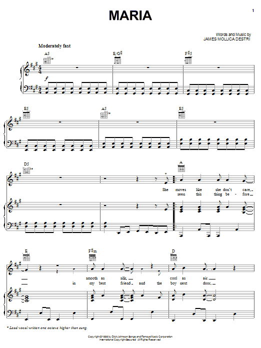 Blondie Maria sheet music notes and chords arranged for Piano, Vocal & Guitar Chords (Right-Hand Melody)