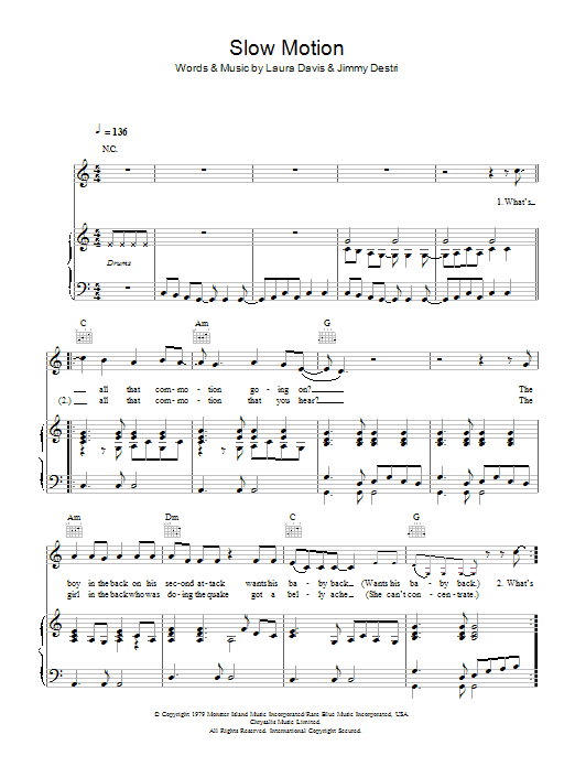 Learn to play Blondie Slow Motion sheet music for Piano, Vocal & Guitar Chords in minutes. Price: 7.8900$ Blondie Slow Motion sheet music notes and chords arranged for Piano, Vocal & Guitar Chords