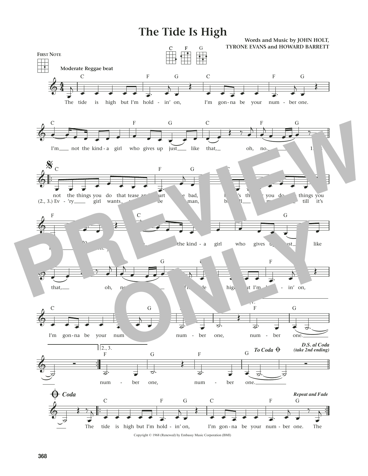 Blondie The Tide Is High (from The Daily Ukulele) (arr. Jim Beloff) sheet music notes and chords. Download Printable PDF.