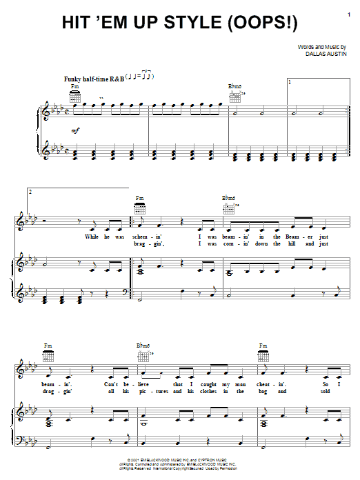 Learn to play Blu Cantrell Hit 'Em Up Style (Oops!) sheet music for Piano, Vocal & Guitar Chords (Right-Hand Melody) in minutes. Price: 7.8900$ Blu Cantrell Hit 'Em Up Style (Oops!) sheet music notes and chords arranged for Piano, Vocal & Guitar Chords (Right-Hand Melody)