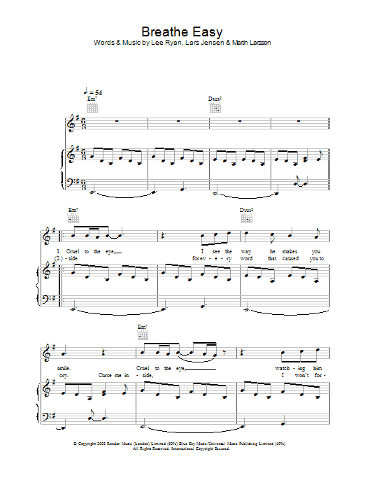 Blue Breathe Easy sheet music notes and chords. Download Printable PDF.