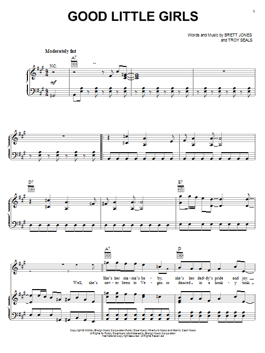 Learn to play Blue County Good Little Girls sheet music for Piano, Vocal & Guitar Chords (Right-Hand Melody) in minutes. Price: 7.8900$ Blue County Good Little Girls sheet music notes and chords arranged for Piano, Vocal & Guitar Chords (Right-Hand Melody)