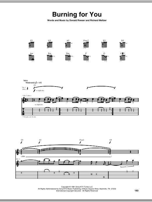 Blue Oyster Cult Burning For You sheet music notes and chords. Download Printable PDF.