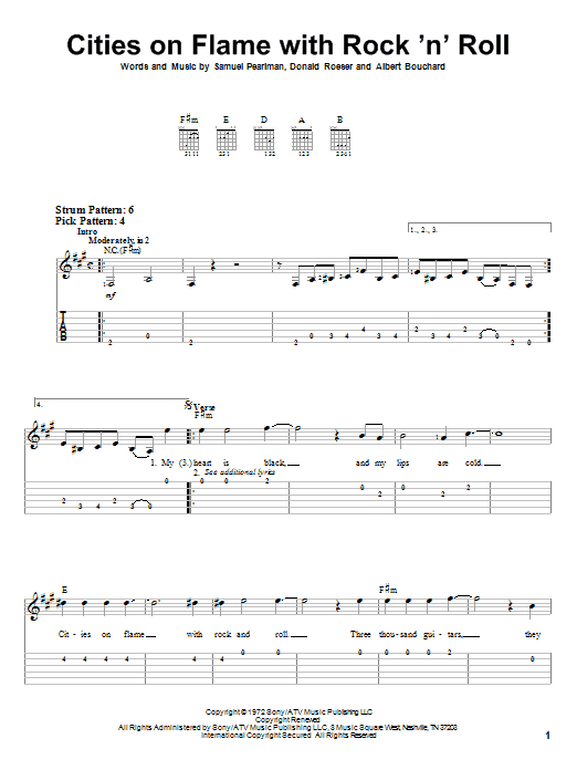 Learn to play Blue Oyster Cult Cities On Flame With Rock 'N' Roll sheet music for Guitar Tab in minutes. Price: 6.9900$ Blue Oyster Cult Cities On Flame With Rock 'N' Roll sheet music notes and chords arranged for Guitar Tab