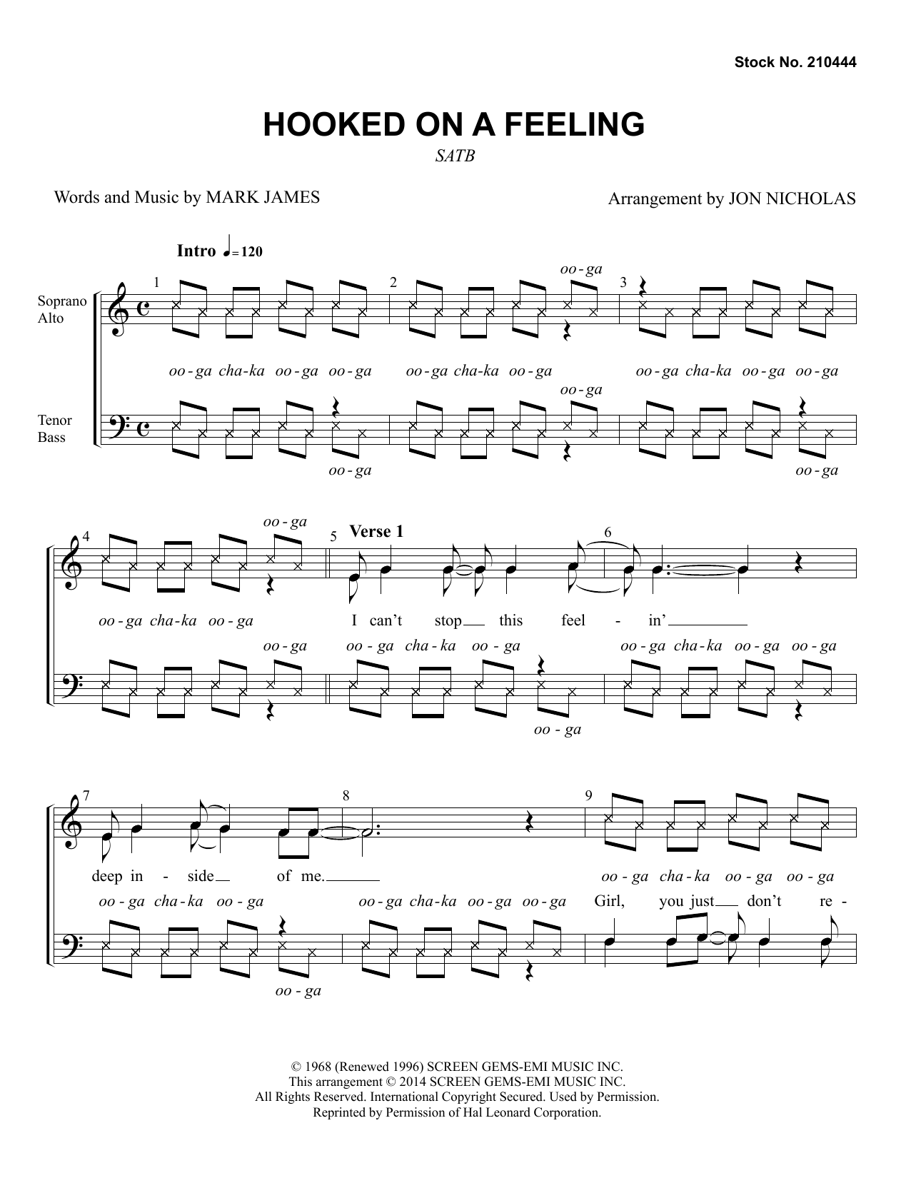 Blue Suede Hooked On A Feeling (arr. Jon Nicholas) sheet music notes and chords. Download Printable PDF.