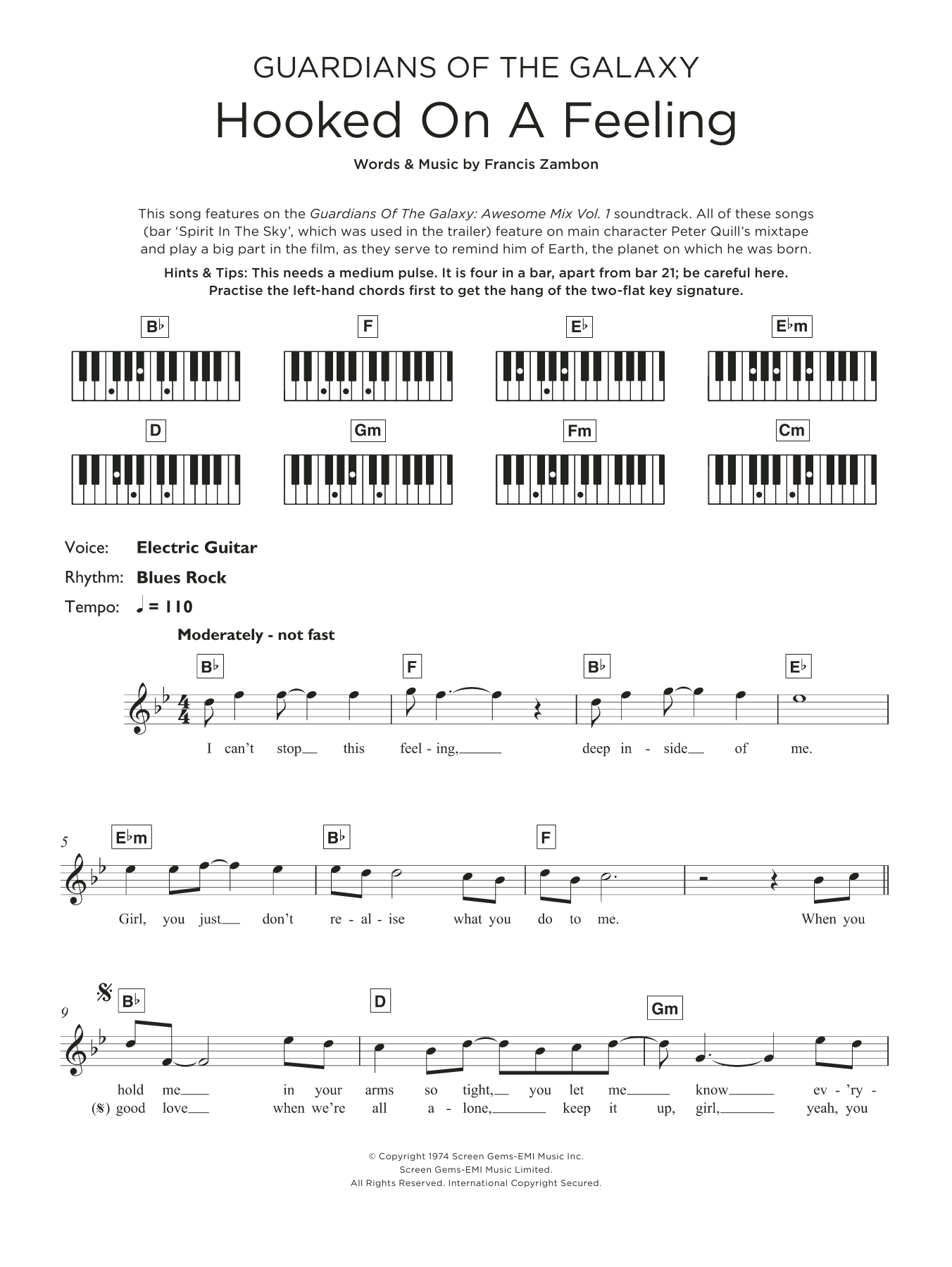 Blue Swede Hooked On A Feeling sheet music notes and chords. Download Printable PDF.