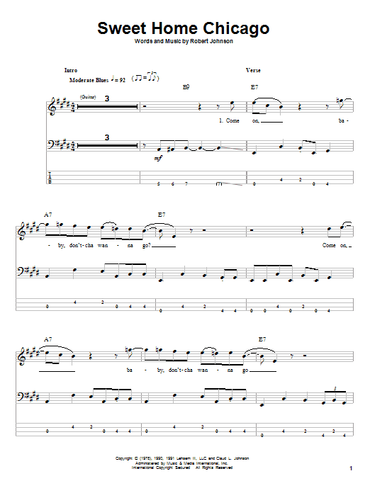 Robert Johnson Sweet Home Chicago sheet music notes and chords. Download Printable PDF.