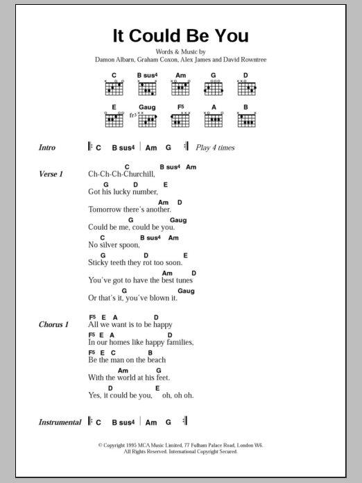 Blur It Could Be You sheet music notes and chords. Download Printable PDF.