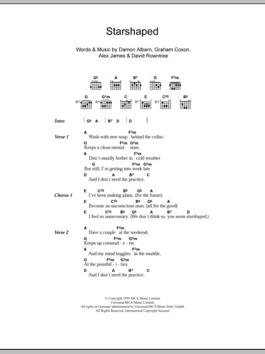 Blur Starshaped sheet music notes and chords. Download Printable PDF.