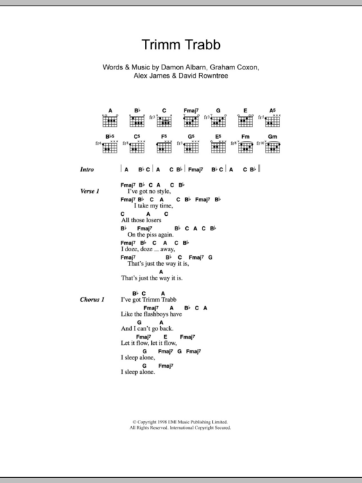 Blur Trimm Trabb sheet music notes and chords. Download Printable PDF.