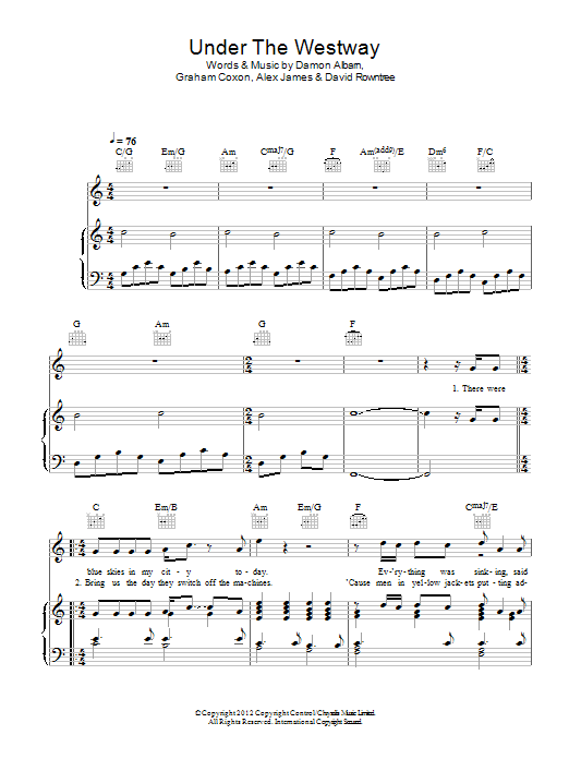 Blur Under The Westway sheet music notes and chords. Download Printable PDF.