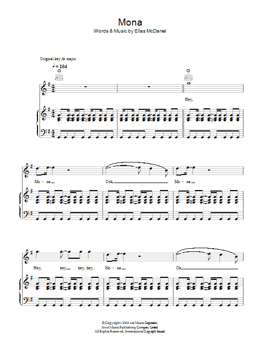 Learn to play Bo Diddley Mona sheet music for Piano, Vocal & Guitar Chords in minutes. Price: 7.8900$ Bo Diddley Mona sheet music notes and chords arranged for Piano, Vocal & Guitar Chords