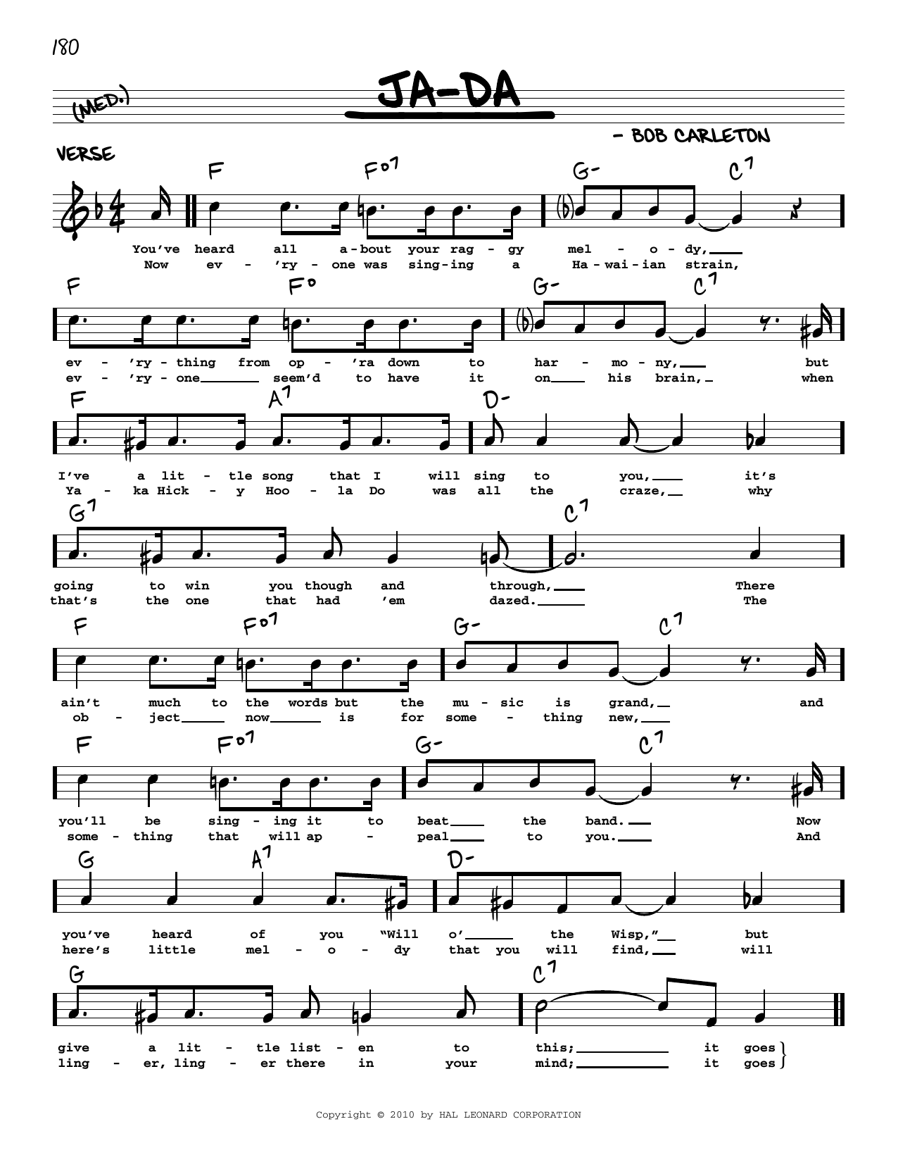 Bob Carleton Ja-Da (arr. Robert Rawlins) sheet music notes and chords arranged for Real Book – Melody, Lyrics & Chords