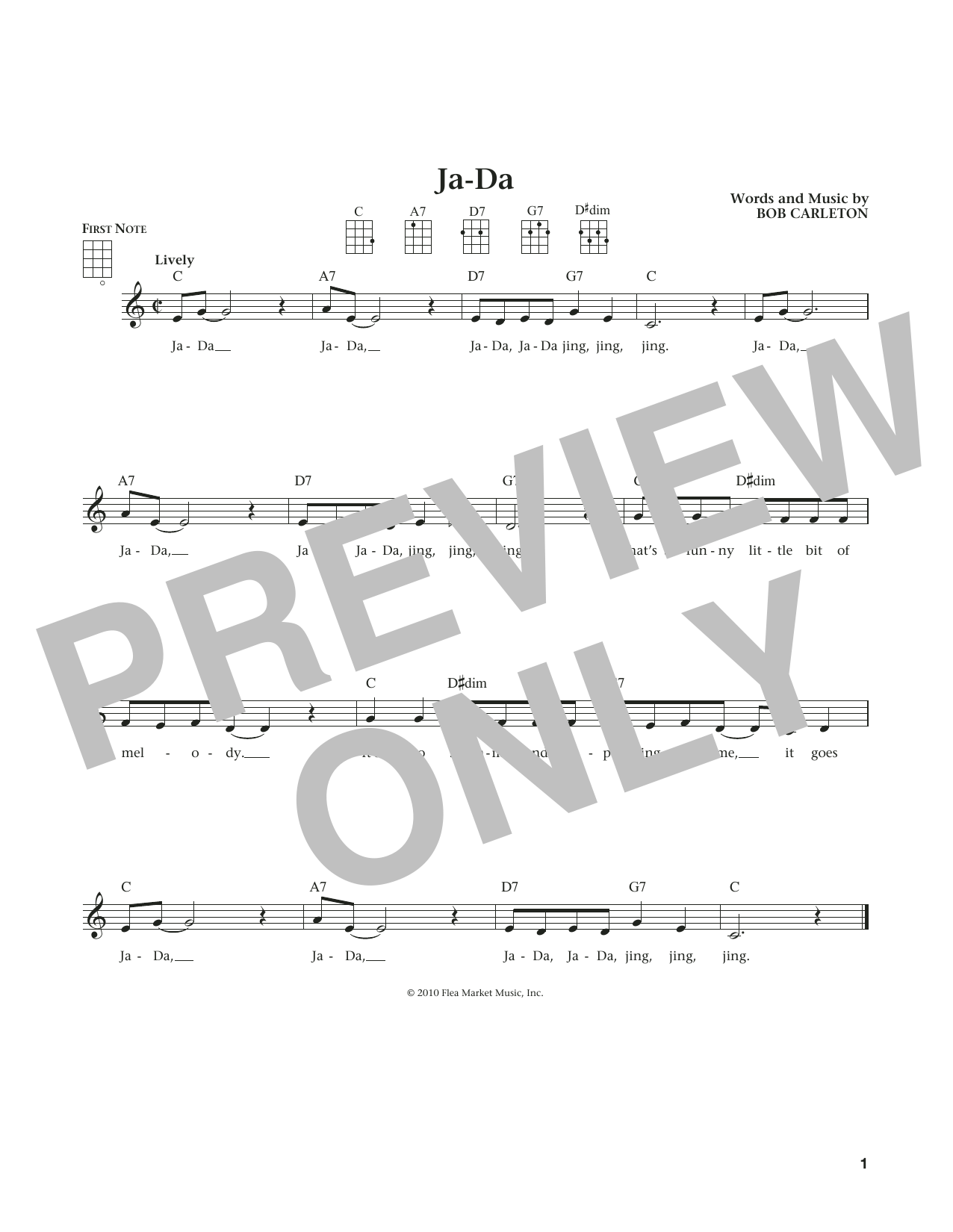 Learn to play Bob Carleton Ja-Da (from The Daily Ukulele) (arr. Liz and Jim Beloff) sheet music for Ukulele in minutes. Price: 5.9900$ Bob Carleton Ja-Da (from The Daily Ukulele) (arr. Liz and Jim Beloff) sheet music notes and chords arranged for Ukulele
