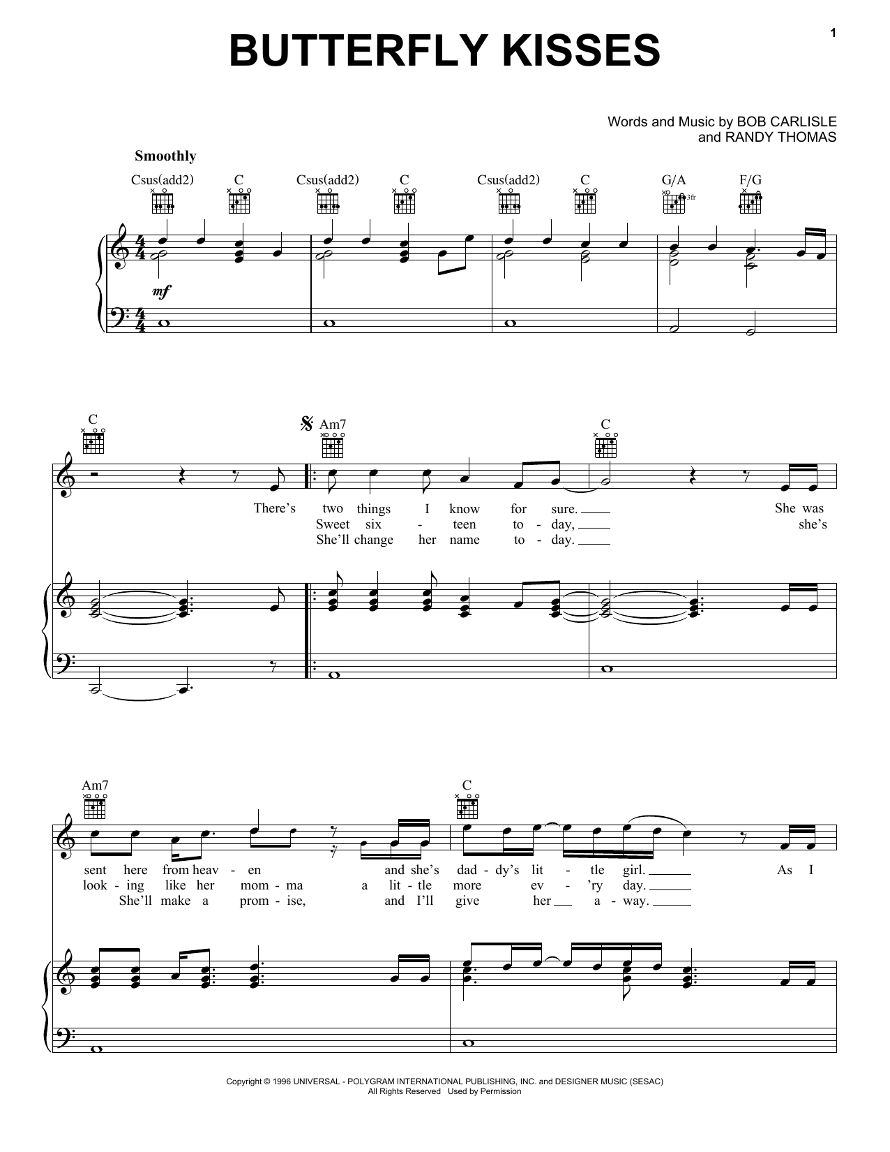 Bob Carlisle Butterfly Kisses sheet music notes and chords arranged for Viola Solo