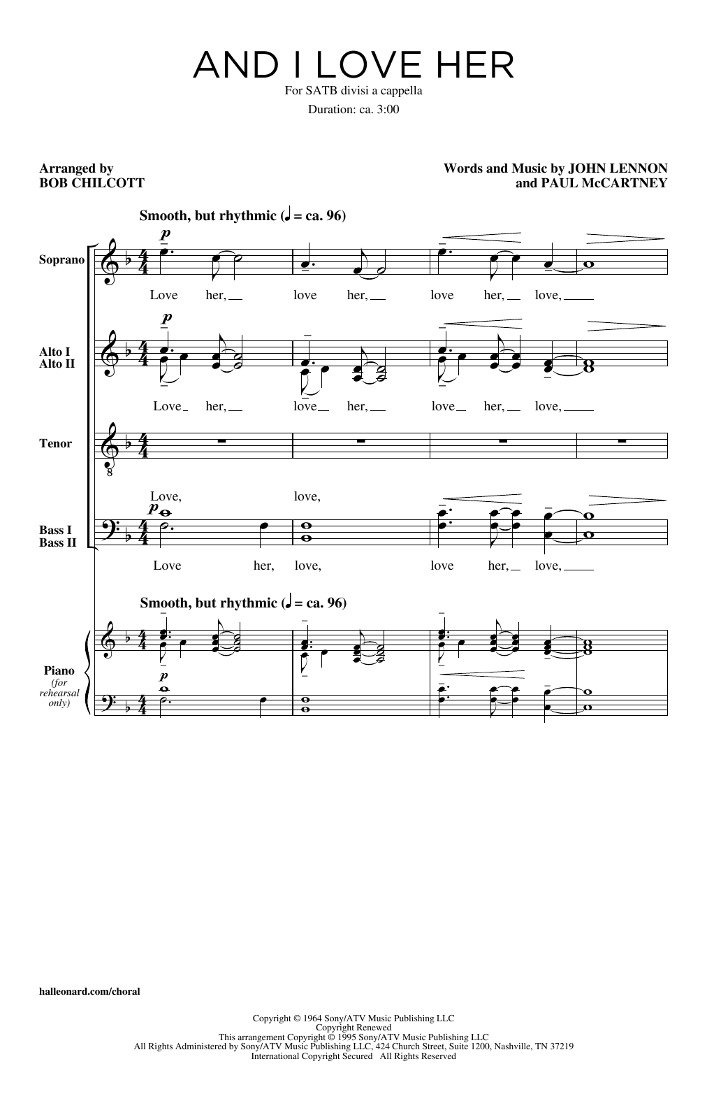 Bob Chilcott And I Love Her sheet music notes and chords. Download Printable PDF.