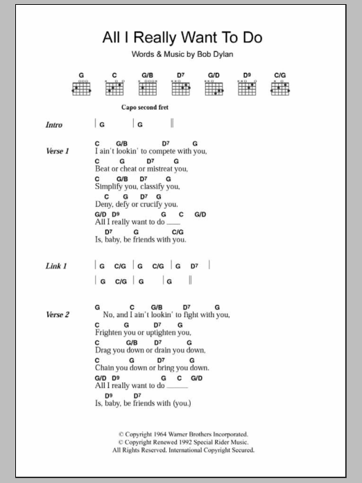 Bob Dylan All I Really Want To Do sheet music notes and chords. Download Printable PDF.