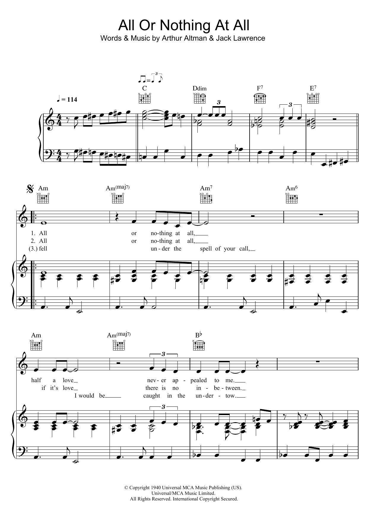 Learn to play Bob Dylan All Or Nothing At All sheet music for Piano, Vocal & Guitar Chords in minutes. Price: 7.8900$ Bob Dylan All Or Nothing At All sheet music notes and chords arranged for Piano, Vocal & Guitar Chords