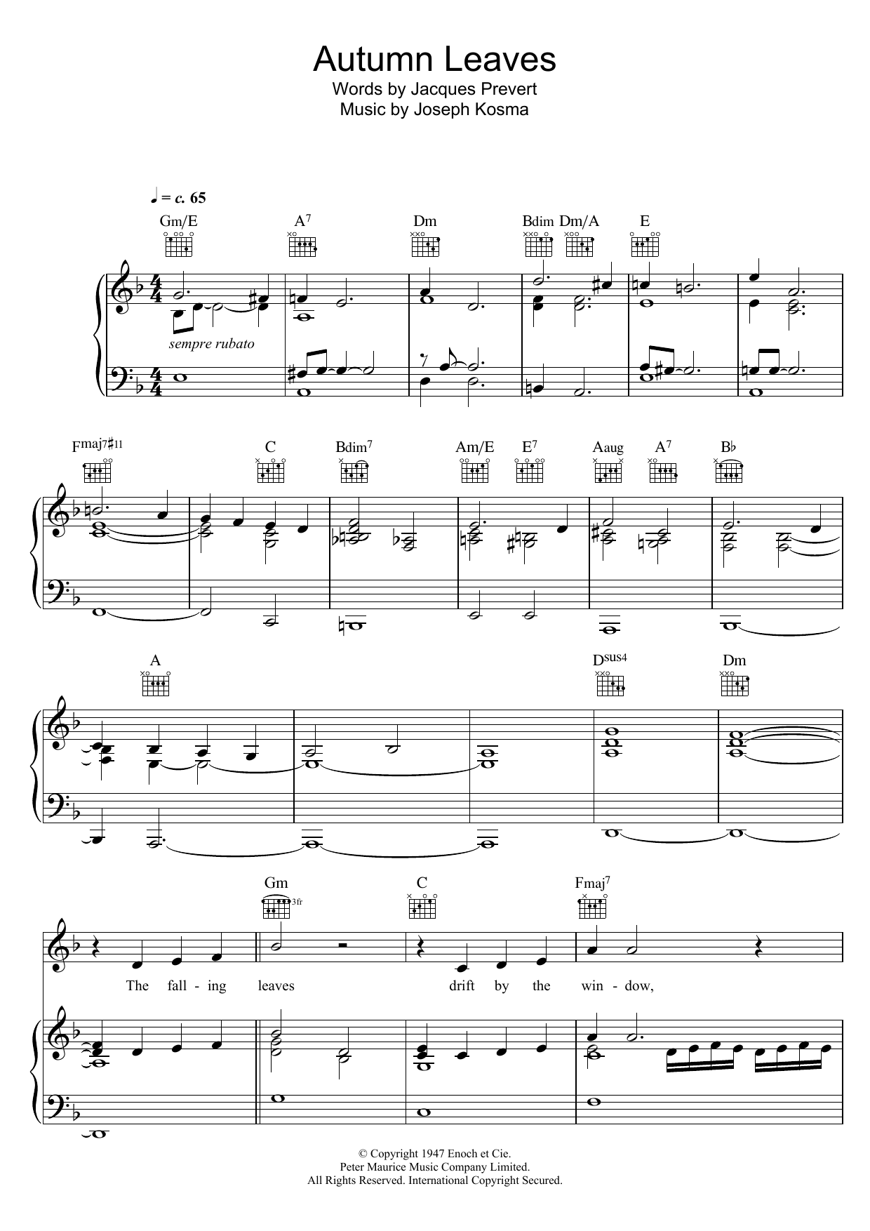 Bob Dylan Autumn Leaves sheet music notes and chords. Download Printable PDF.