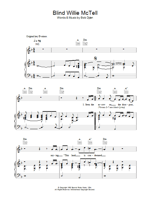 Bob Dylan Blind Willie McTell sheet music notes and chords. Download Printable PDF.